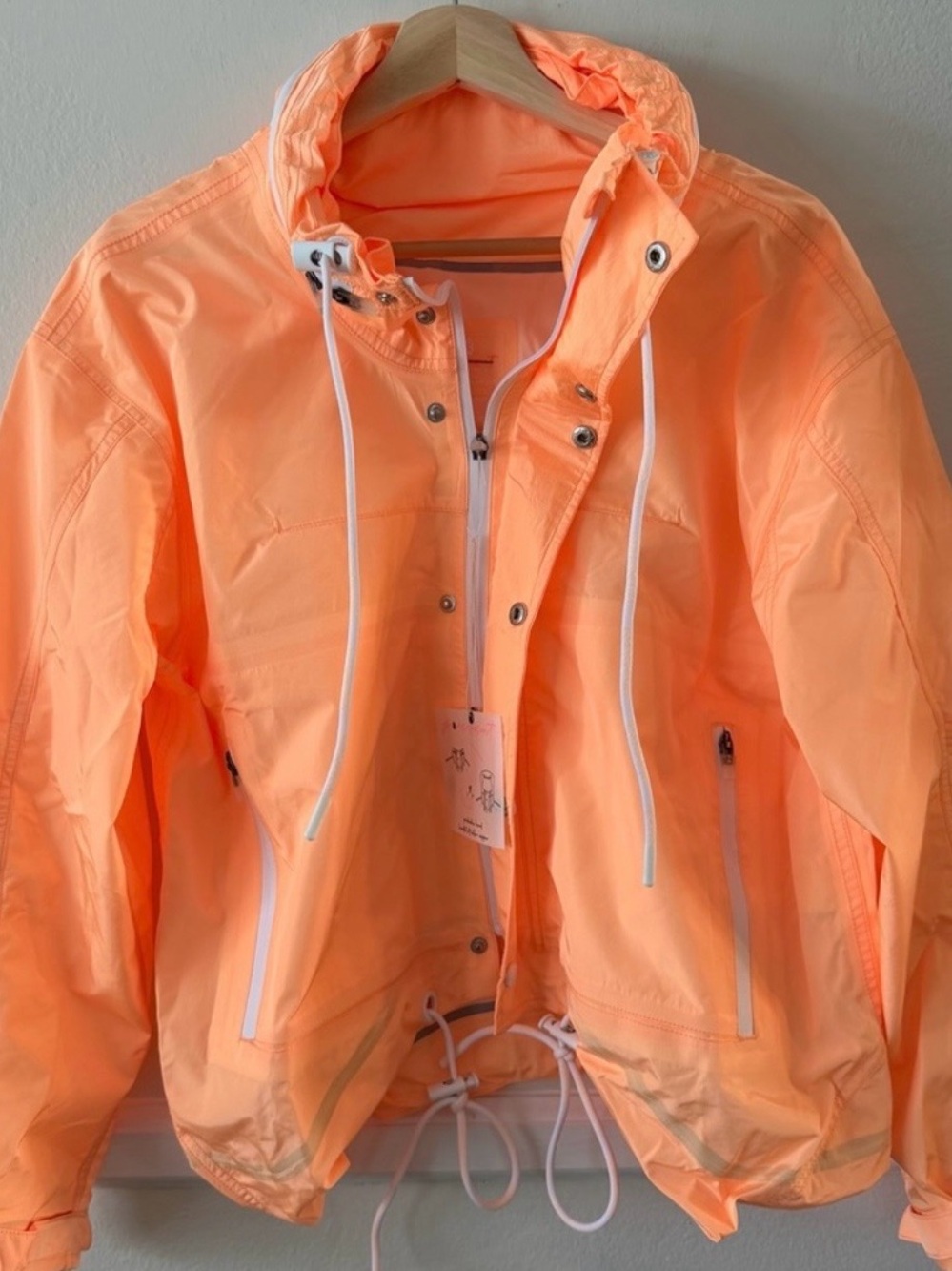 Free People Neon Peach Drawcord Hooded Windbreaker Jacket